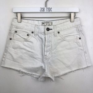 Free People White Denim Button Fly Cut Off Shorts